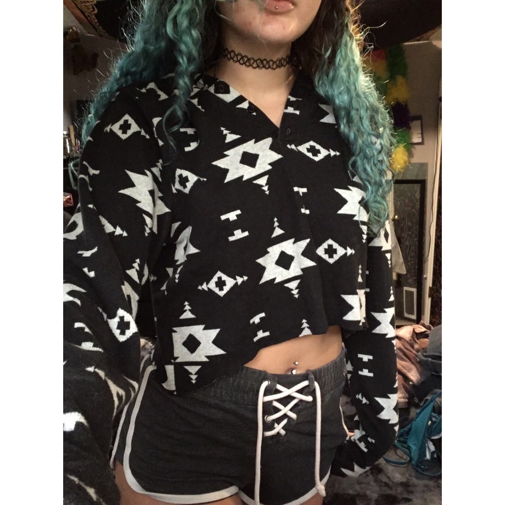 Black and white crop top hoodie
